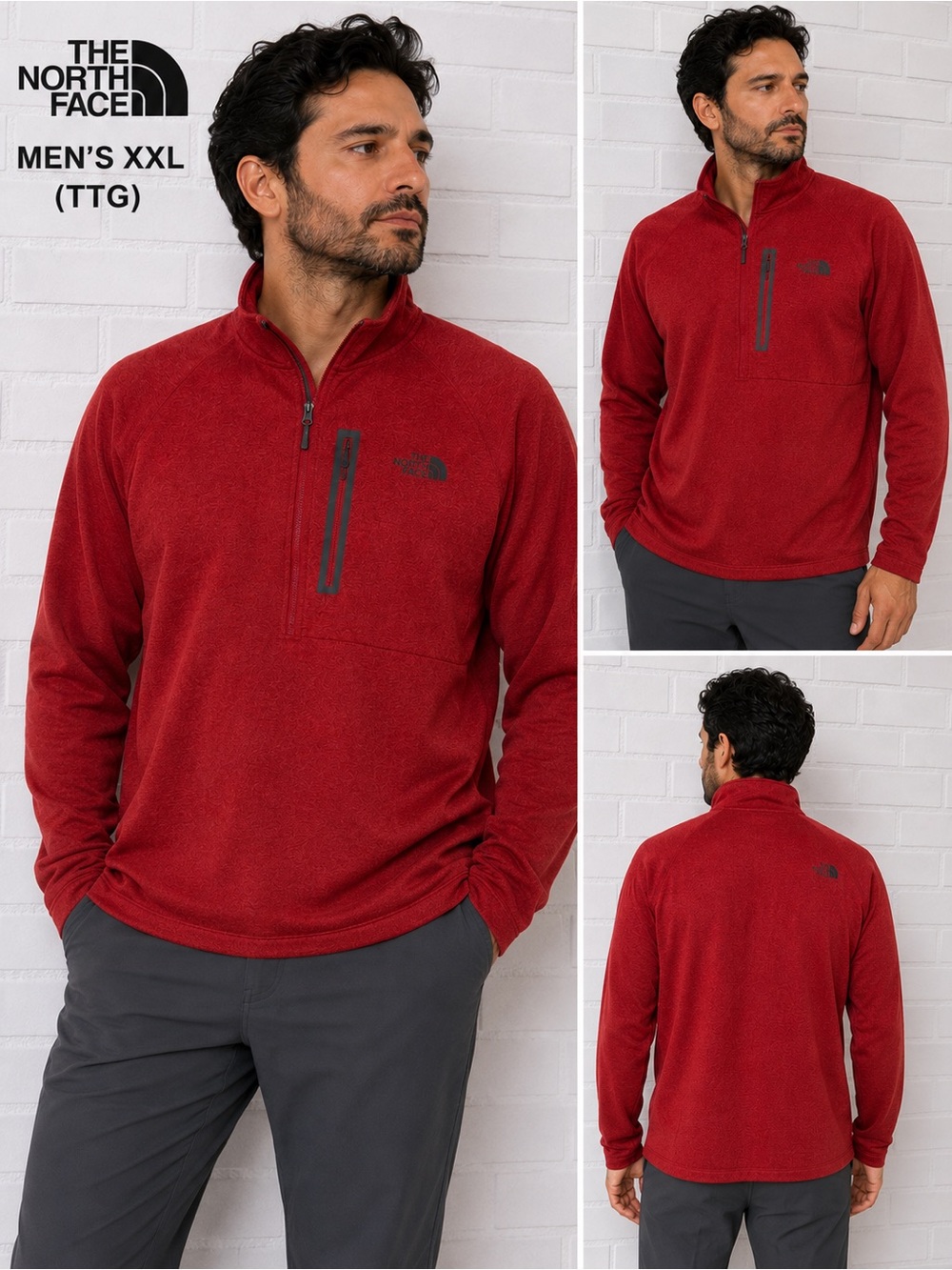 The North Face Men’s XXL Red Quarter Zip Fleece Pullover Athletic Jacket